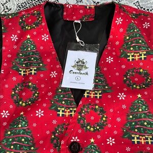 Women's Red Christmas Tree Print Vest - Festive Holiday Waistcoat